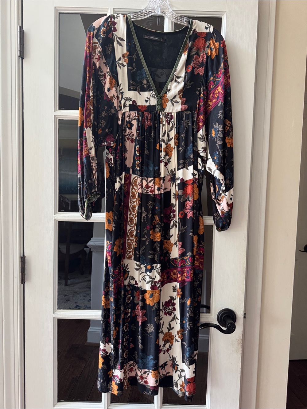Zara Black Multi Floral Patchwork Maxi Dress